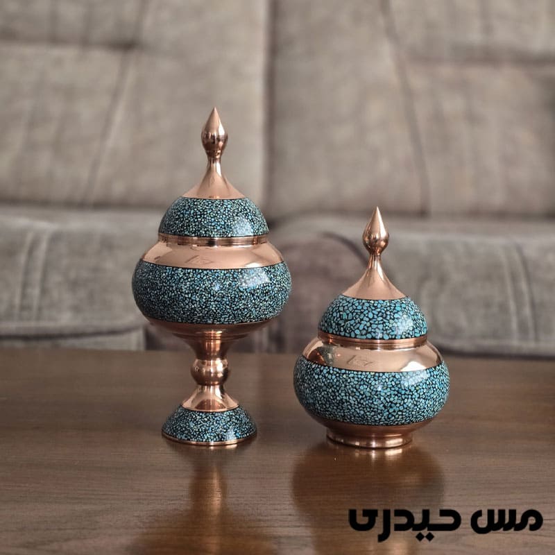 قندان مسی فیروزه کوب پایه دار بدون پایه