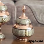 قندان مسی خاتم کاری پایه دار و بدون پایه - Image 2
