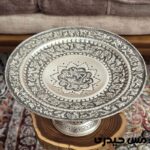 شیرینی خوری مسی آب نقره و قلم مدل آرون