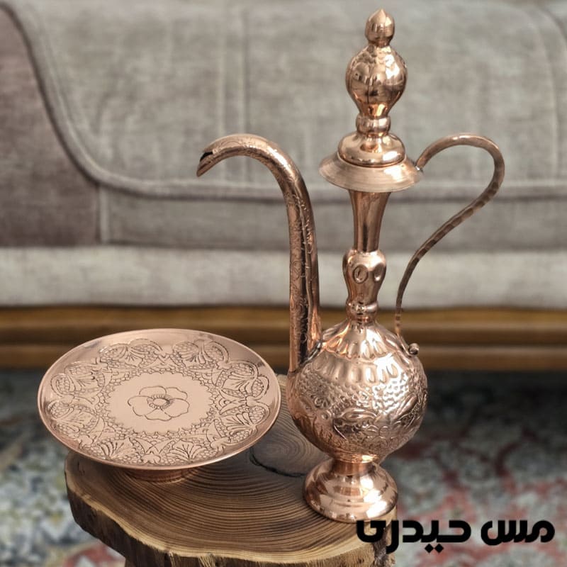 گلاب پاش مسی قلم کاری هیلدا با لگن زنجان