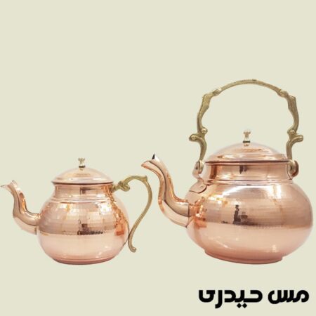 کتری و قوری مسی دسته برنجی طرح قاجاری