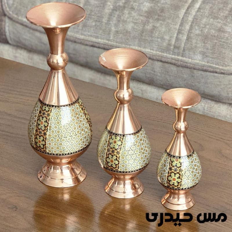 گلدان مسی خاتم کاری مدل شیپوری ( 16 ، 20 و 25 سانتی )