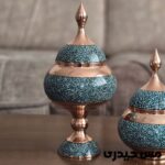 قندان مسی فیروزه کوب پایه دار  بدون پایه - Image 2