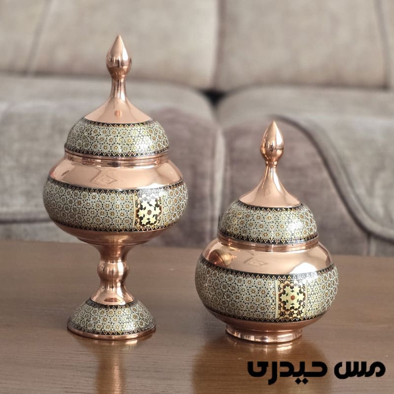 قندان مسی خاتم کاری پایه دار و بدون پایه