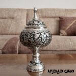 شکلات خوری درب دار مس سفید لوکس قلم کاری مدل سلنا