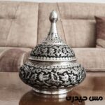 شکلات خوری سفینه ای مس سفید لوکس قلم کاری مدل سلنا