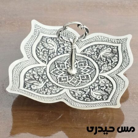 شیرینی خوری مسی آب نقره و قلم مدل پروانه