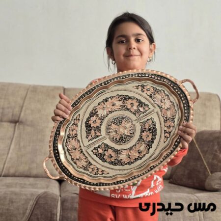 سینی نقره کوب مسی بیضی طرح رها