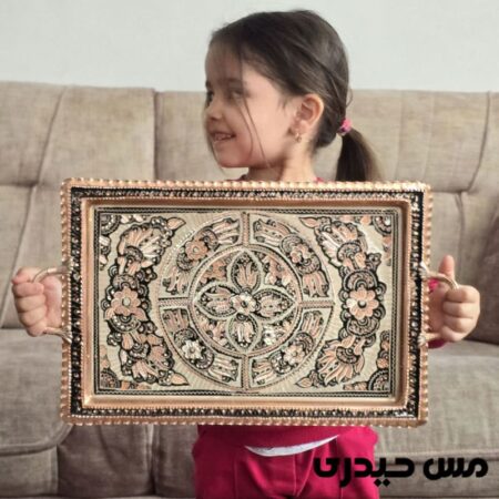 سینی نقره کوب مسی مستطیل طرح رها