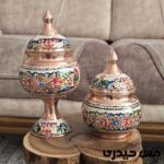قندان مسی نقره کوب و مینا کاری آرمان - Image 2