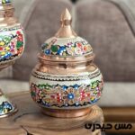 قندان مسی نقره کوب و مینا کاری آرمان - Image 3