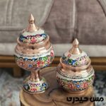 قندان مسی نقره کوب و مینا کاری آرمان - Image 6