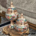 قندان مسی نقره کوب و مینا کاری پایه دار آرمان