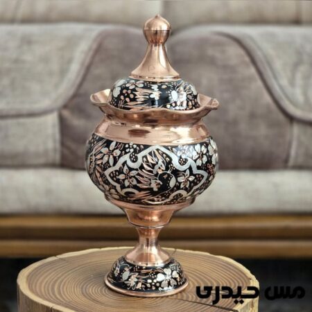 قندان مسی پایه دار الماس تراش شقایق