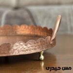 سینی مسی گرد دسته و پایه دار دست ساز طرح ترمه ( تمام دست ساز نانو شده ) - Image 2