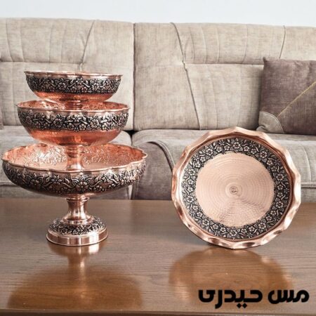 ست پذیرایی 4 پارچه مسی پایه بلند مدل حریر زنجان
